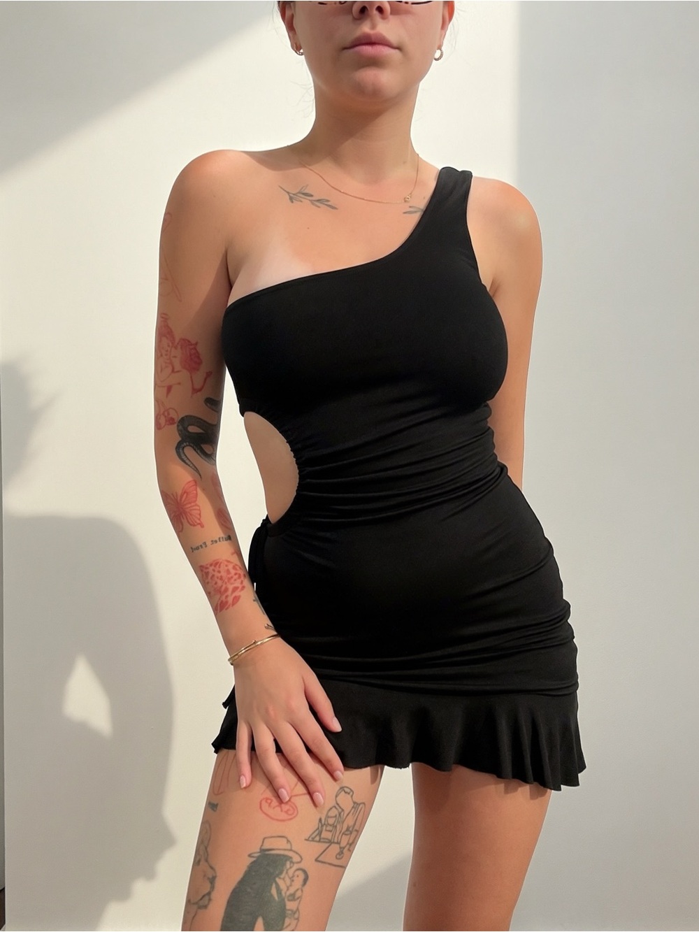I.AM.GIA Black One-Shoulder Cutout Mini Dress